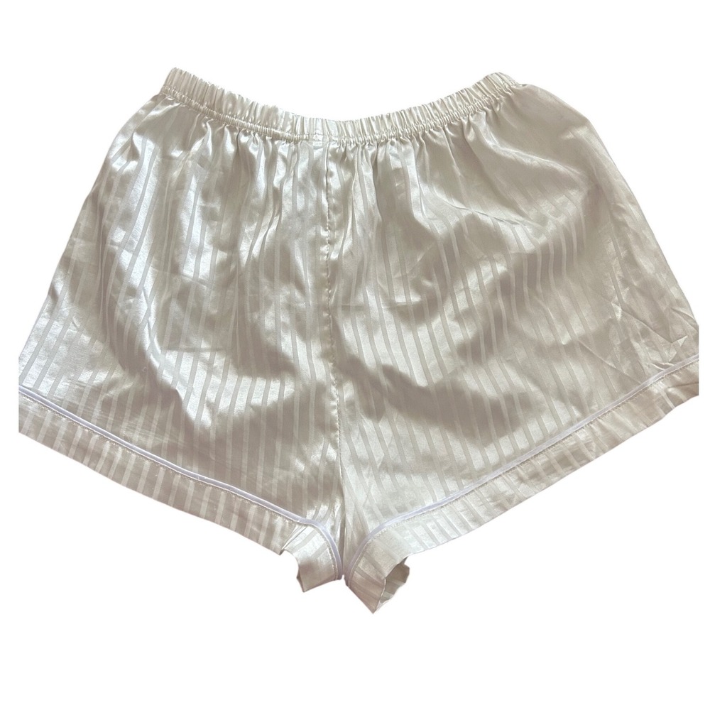 Unbranded White Satin Striped Pajama Shorts Elastic Waist Sleepwear Small
